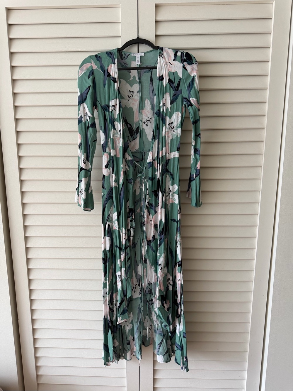 Leith Green Floral Wrap Maxi Dress with Pink & White Blooms
